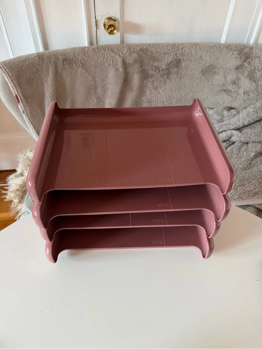 Vintage 80s MCM Eldon Office Products Stacked 4-Tier Tray Desk Organizer Pink